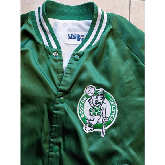 Boston Celtics 80s CHALK LINE satin bomber jacket XL green NBA vintage St Pats - Picture 4 of 7